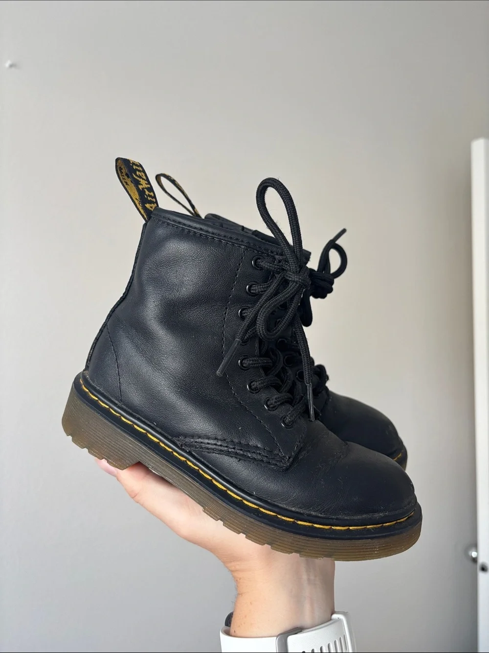 Dr. Martens 1460 Boot Kids youth size 12 black smooth leather lace up combat